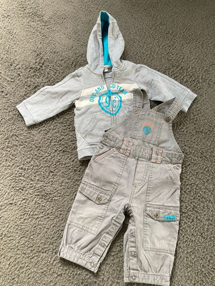 Ensemble Sweat zippé à capuche et salopette 9 mois