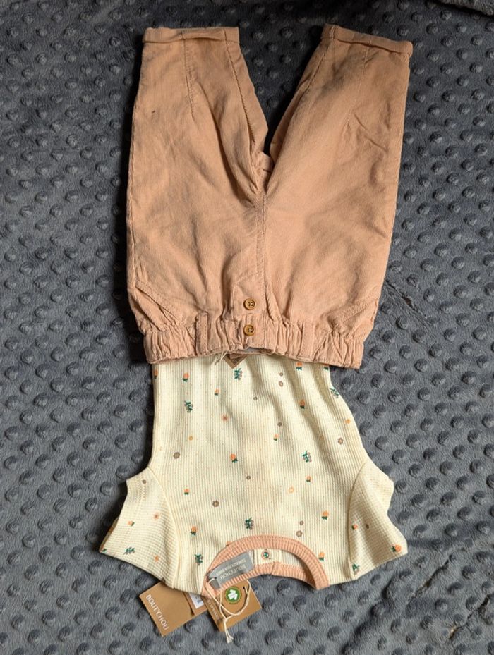 ensemble bébé bout'chou - body fraises et fleurs & pantalon velours - taille 3 mois - neuf ! - photo numéro 12
