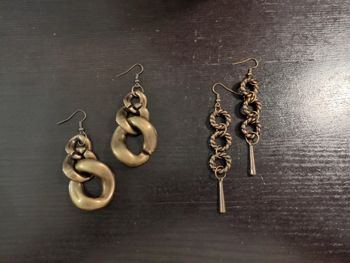 2 paires boucles d'oreilles laiton mailles gros maillons pendantes