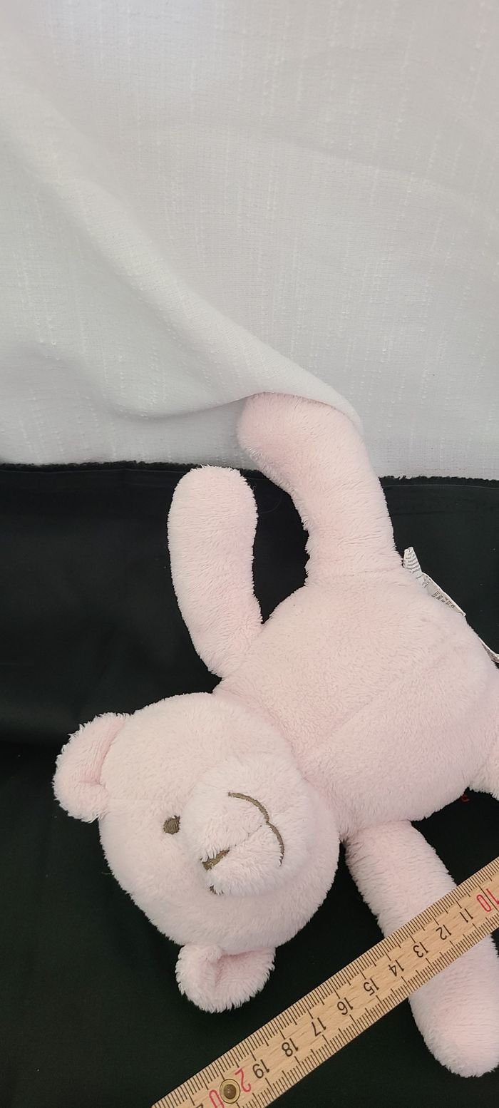 Peluche doudou ours OBAIBI OKAIDI rose visage brodé 17 cm assis - photo numéro 4