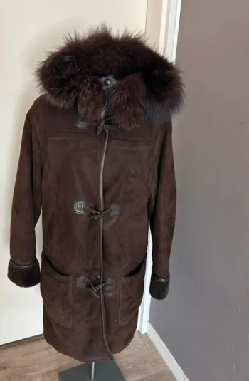 Victor manteau en peau , marron,  capuche amovible femme, taille 40