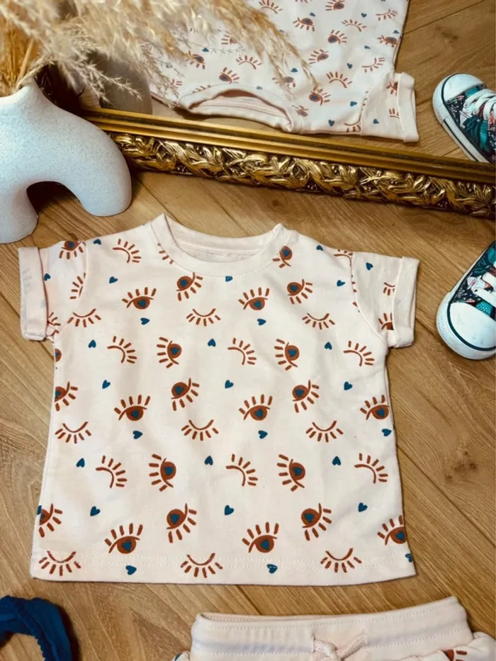 Taille 3 ans tenue 3 pièces fille Divers TAO rose pale bleu * œil * 🩷 - photo numéro 2