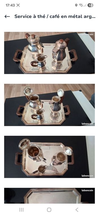service à thé / café Art Déco  en métal argenté et bois