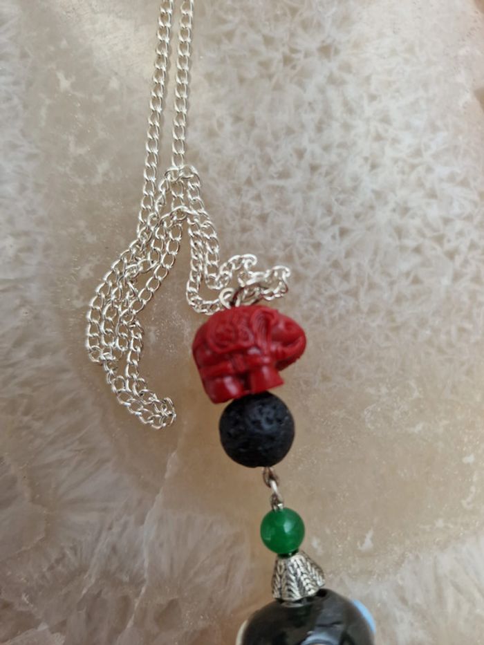 Collier Eléphant Perles Indonésienne Perle De Lave Jade - photo numéro 8