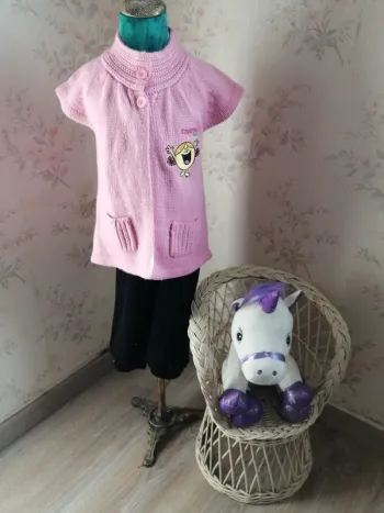 Gilet sans manches rose avec col montant boutons et poches / monsieur madame / (8ans)