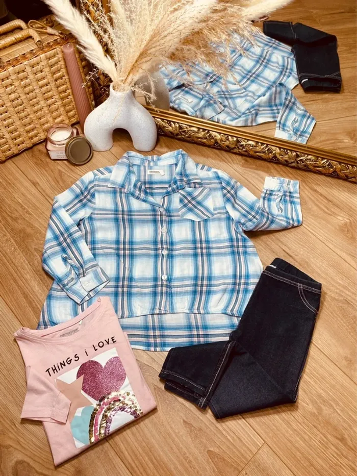 Taille 5 ans tenue 3p fille Orchestra Charlie & Prune rose bleu et jean brut * sequins * 🩷