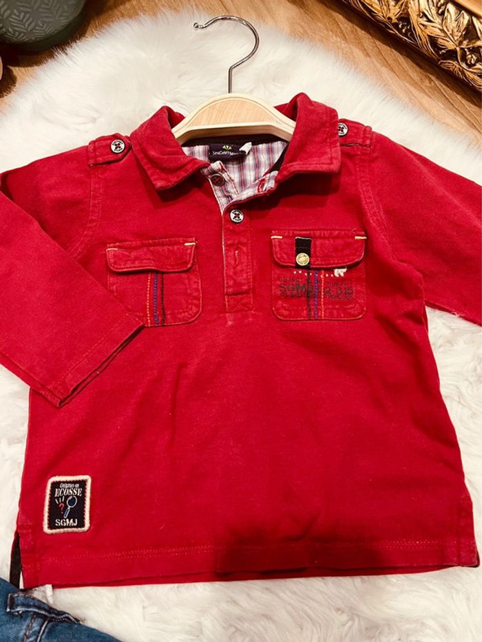 Taille 12 mois ensemble 2 pièces garçon Sergent-major bordeaux et jean * salopette * 💙 - photo numéro 3