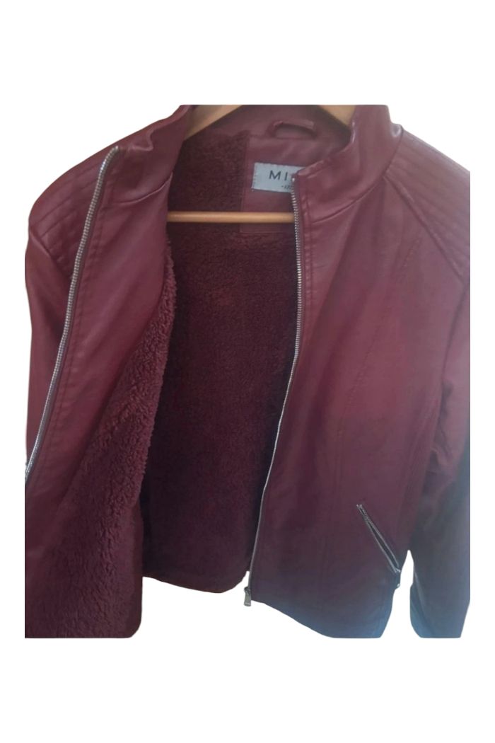Veste femme simili cuir bordeaux