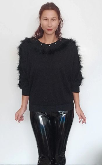 Pull noir vintage fourrure taille unique