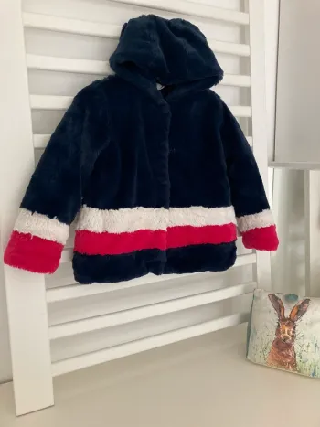 5 ans - Manteau avec capuchon fausse fourrure tricolore - Boboli
