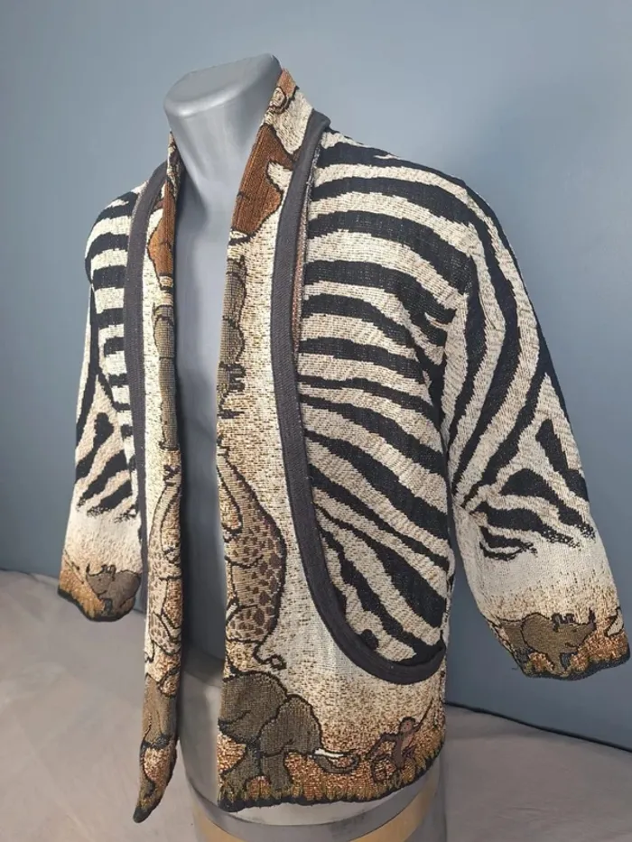 Veste/gilet vintage motifs animaux safari – zèbre, éléphant, chameau – unisexe (643) - photo numéro 4
