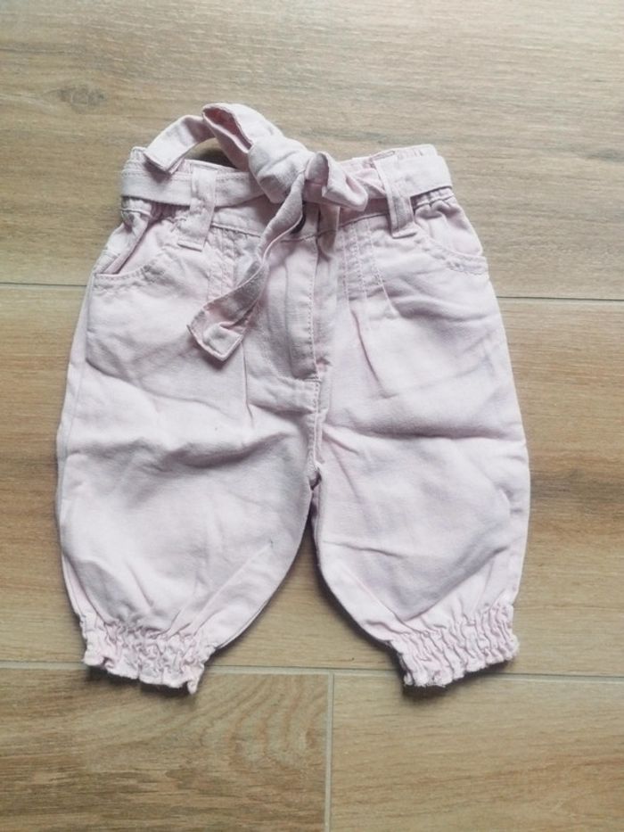 Pantalon lin rose avec ceinture bébé fille taille 1 mois