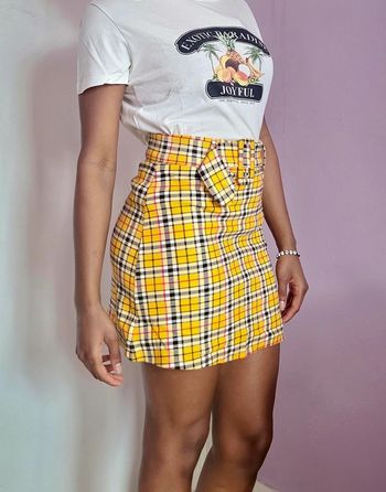 Jupe taille haute à carreaux