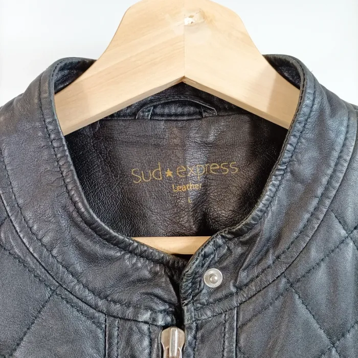 Blouson cuir noir matelassé col rond Sud Express modèle Bartok taille L A876 - photo numéro 6