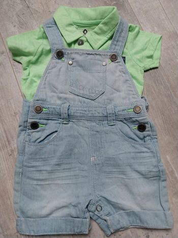 Ensemble salopette en jean et polo 6 mois
