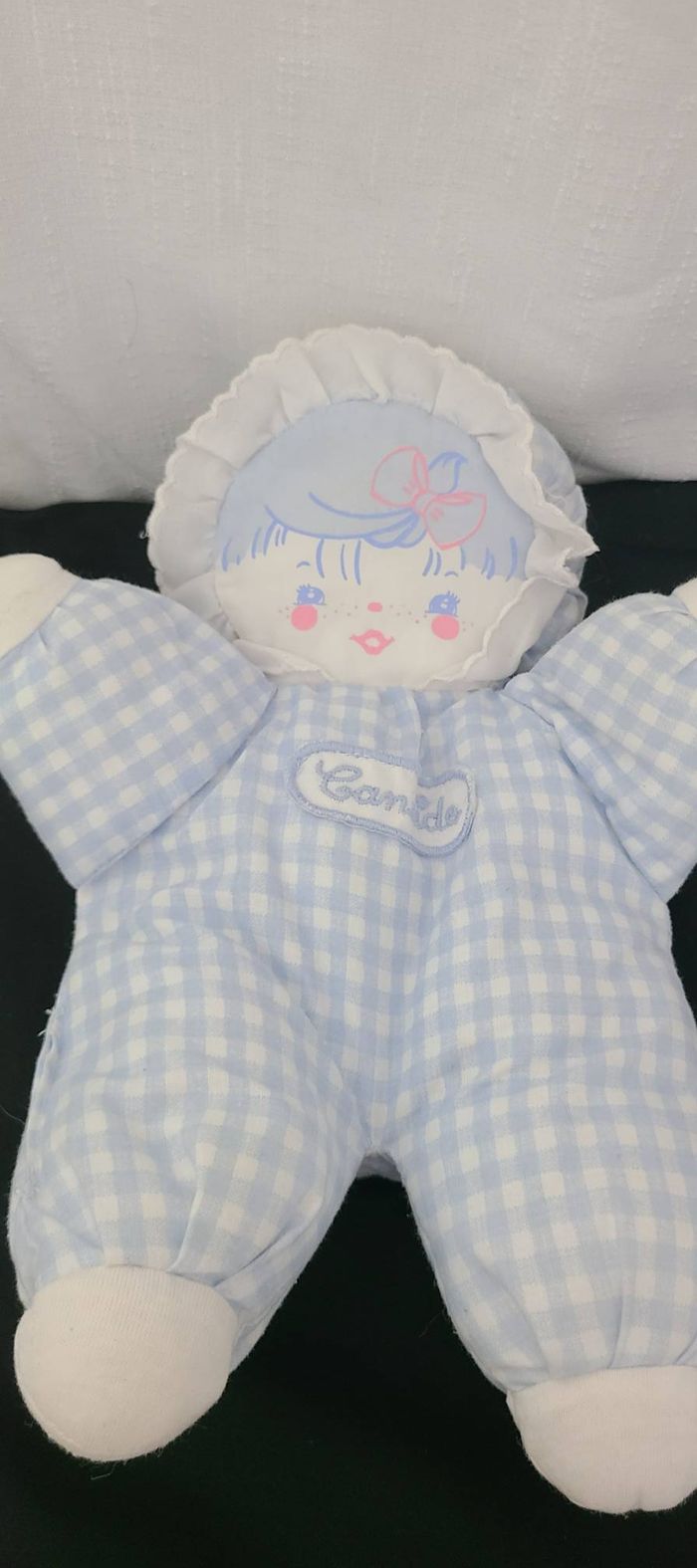 doudou poupée vintage candide vichy bleu