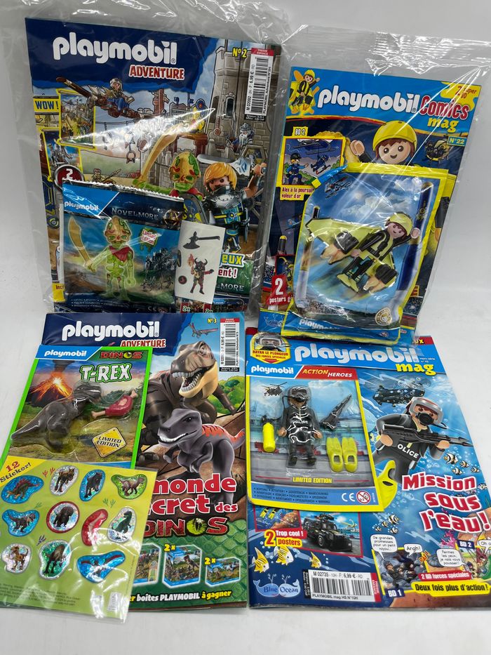 Lot de 4 livres D’activités Magazines Playmobil Adventure Avec leurs figurines Neuf