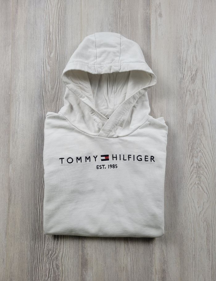 Sweat à capuche Tommy Hilfiger blanc – Taille M – Logo 1985