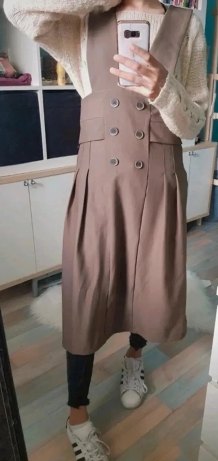 💼Magnifique robe vintage à bretelles mi-longue marron boutons taille M - photo numéro 9