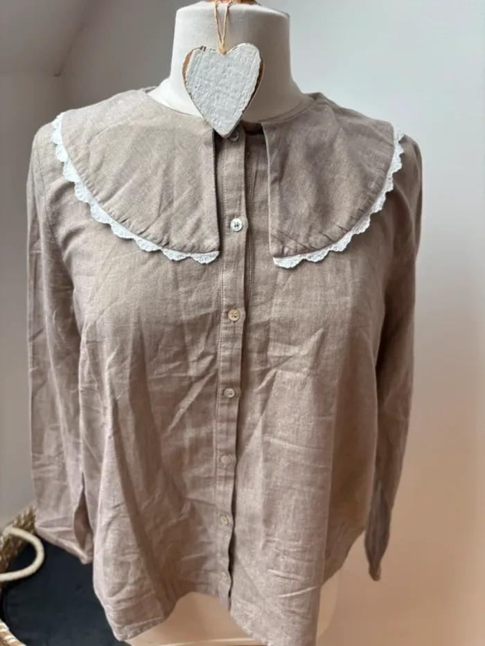 🌺 sublime chemisier Balzac Paris grand col taupe - L - photo numéro 3