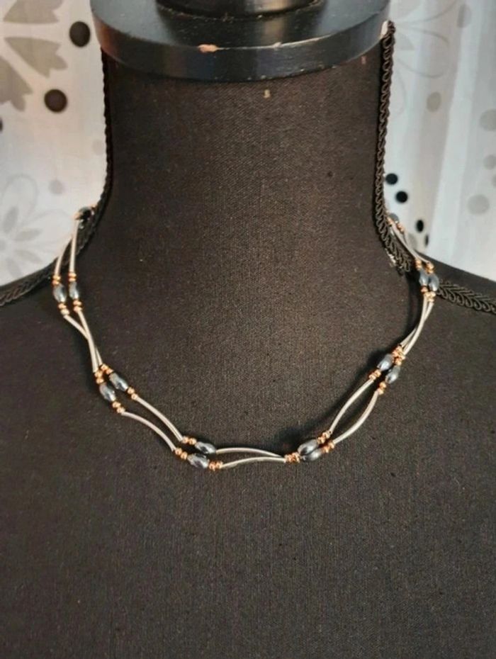 Collier ou bracelet aimanté marron noir et argenté - photo numéro 2