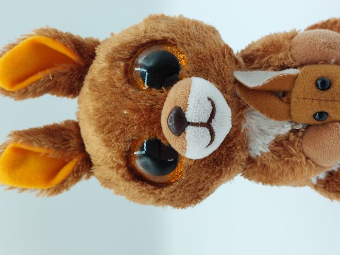 Peluche doudou kangourou et son bébé Kipper TY marron blanc gros yeux orange - photo numéro 4