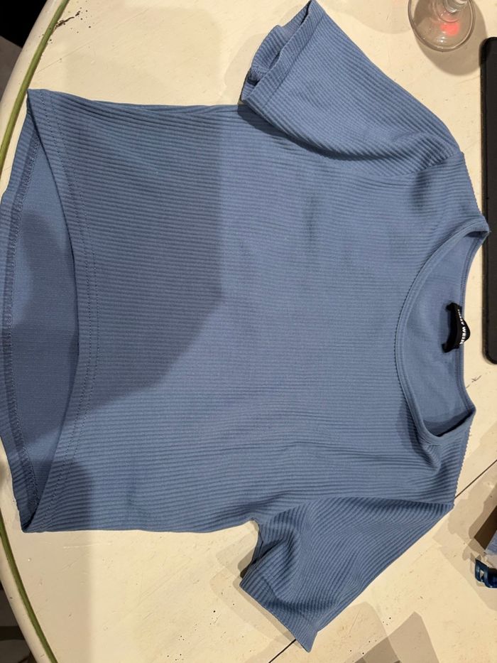 T-shirt taille S/36 CROP top gris bleu tally - photo numéro 8