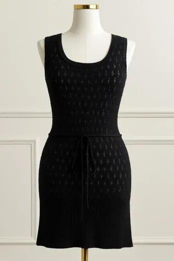 Robe noire ajourée à paillettes discrètes – maille stretch – taille L boho crochet