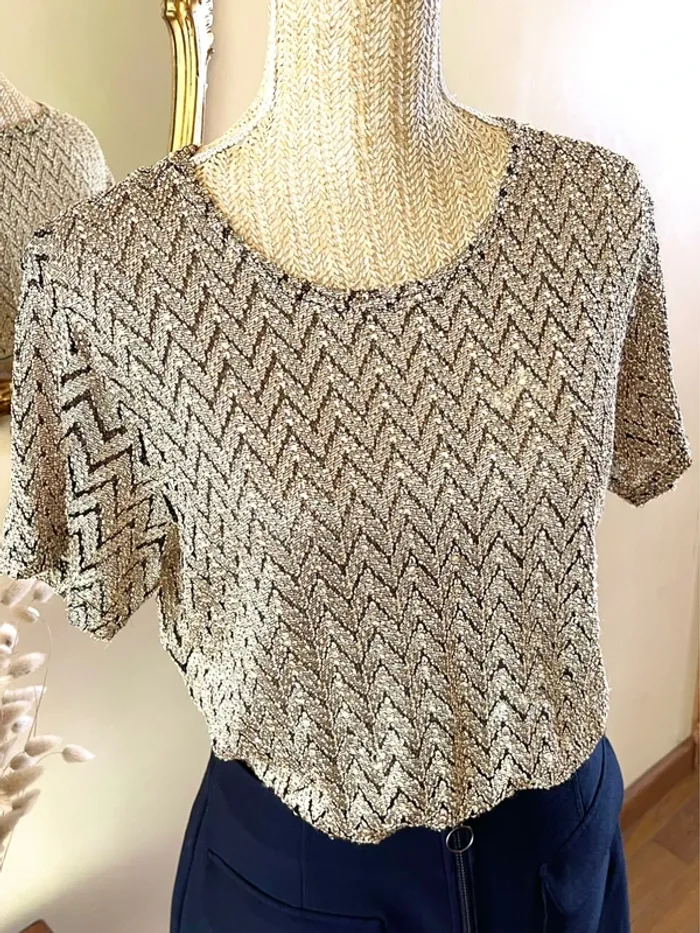 Sublime Top à Manches Courtes - Maille Effet Chevron Vintage - photo numéro 9