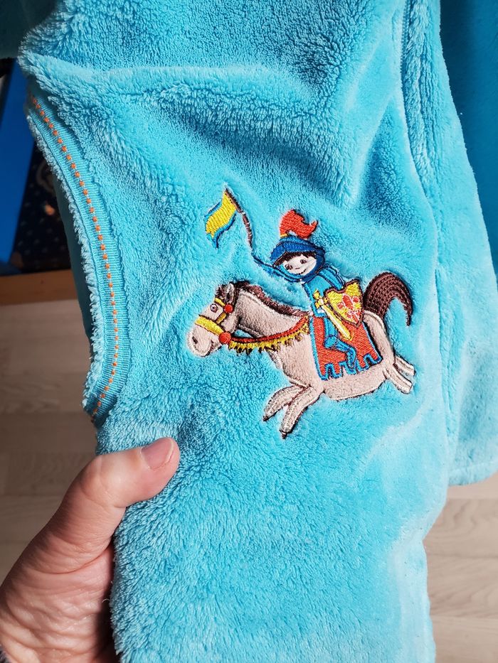 robe de chambre en velours turquoise carré blanc grand 8ans (10e) - photo numéro 3