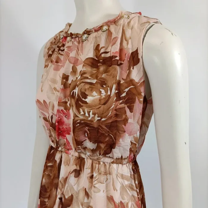 Robe Longue - Sen YA - taille L - Rose pastel - Col rond Perles, sans manche - A206 - photo numéro 8