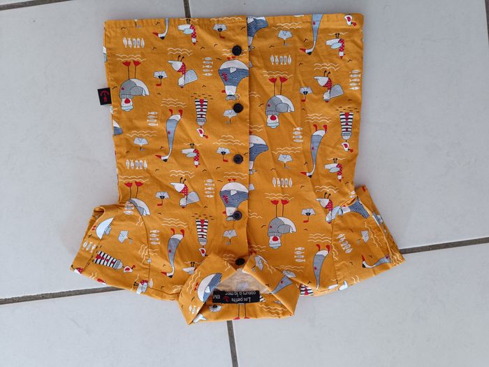 Chemise garçon manches courtes jaune moutarde les petits cœurs à la mer 18 mois