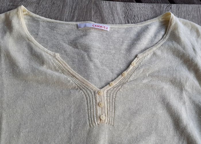 Pull fin jaune paille Camaïeu, taille 40 - photo numéro 3