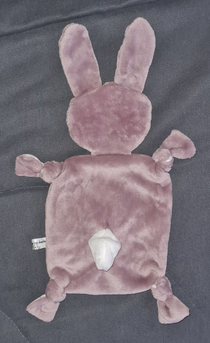 Doudou plat Lapin prune et rose animaux - photo numéro 2