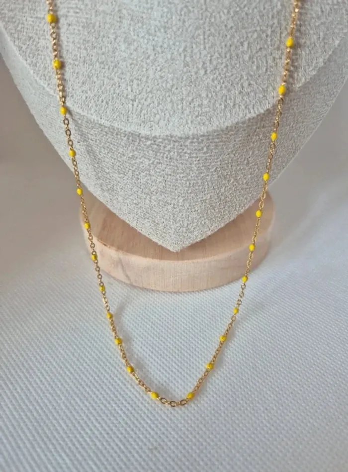 Collier gigi C zag acier inoxydable perles jaunes 50cm + 5cm - photo numéro 2