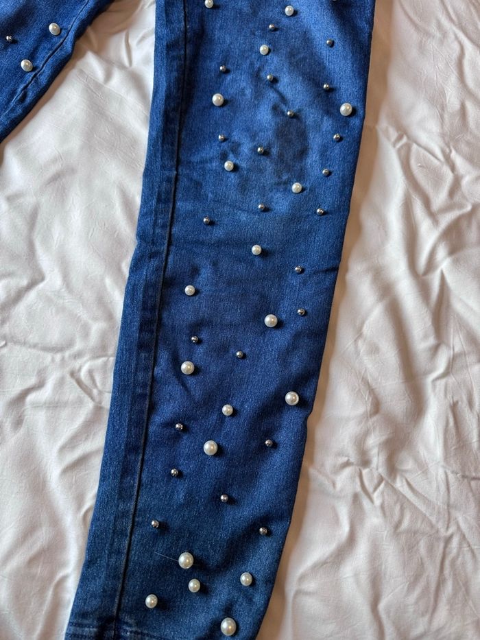 Jean / legging Calzedonia taille S bleu avec perles cousues - photo numéro 4