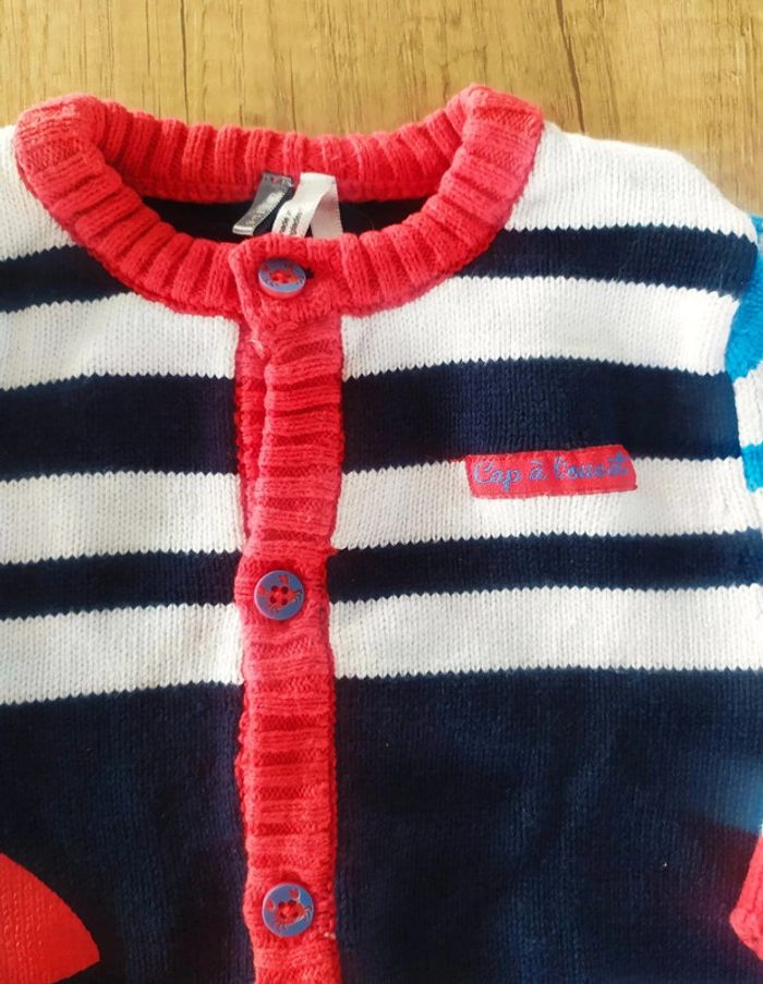 Gilet à boutons garçon marinière rouge et bleu marine taille 6 mois Orchestra - photo numéro 2