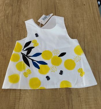 Débardeur fille blanc jaune et marine taille 12 mois Catimini