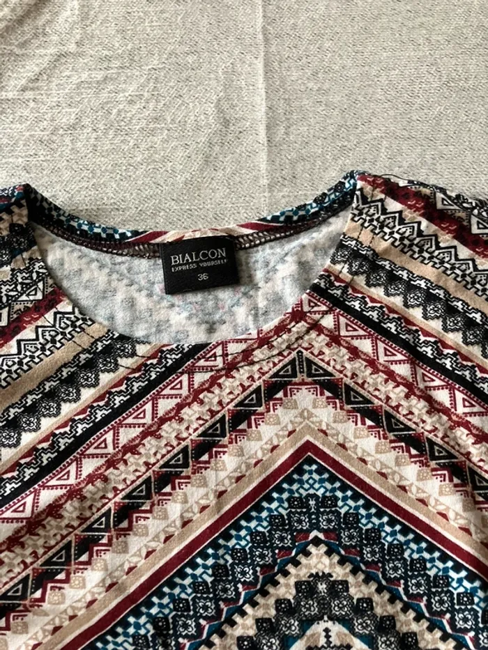 Tee-shirt manches 3/4 Bialcon – Taille S, motif géométrique - photo numéro 4