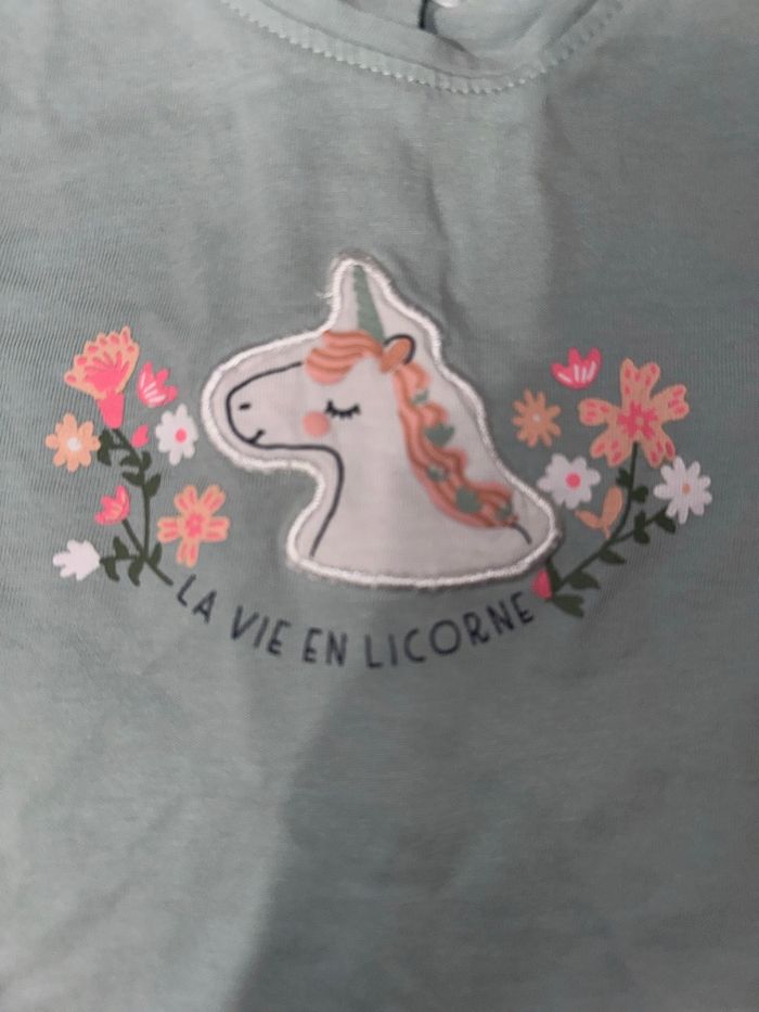 Top manche longue - licorne et fleuries - vert - Gémo - 6 mois - excellent état - photo numéro 3