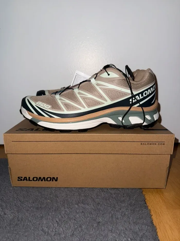 Chaussure Salomon XT-6 Beige, Verte Oxford Tan / Carbon / Clearly Aqua