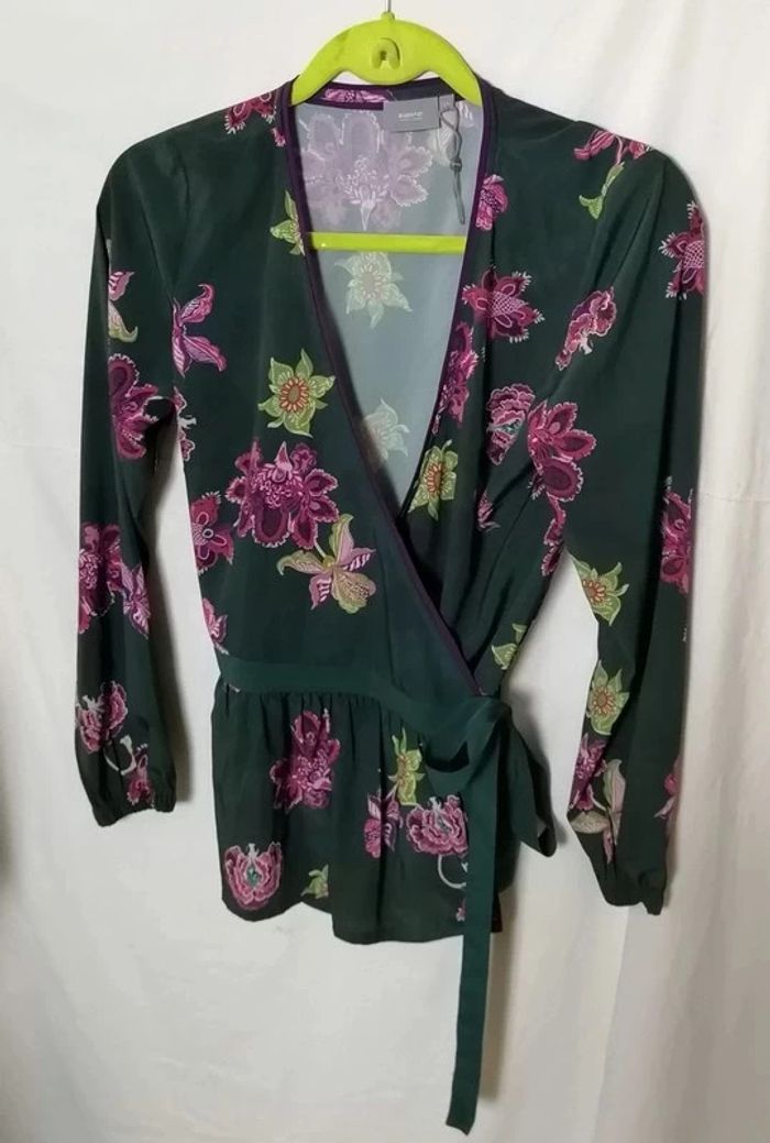 Top haut cache-coeur vert bouteille violet B.Young - photo numéro 12