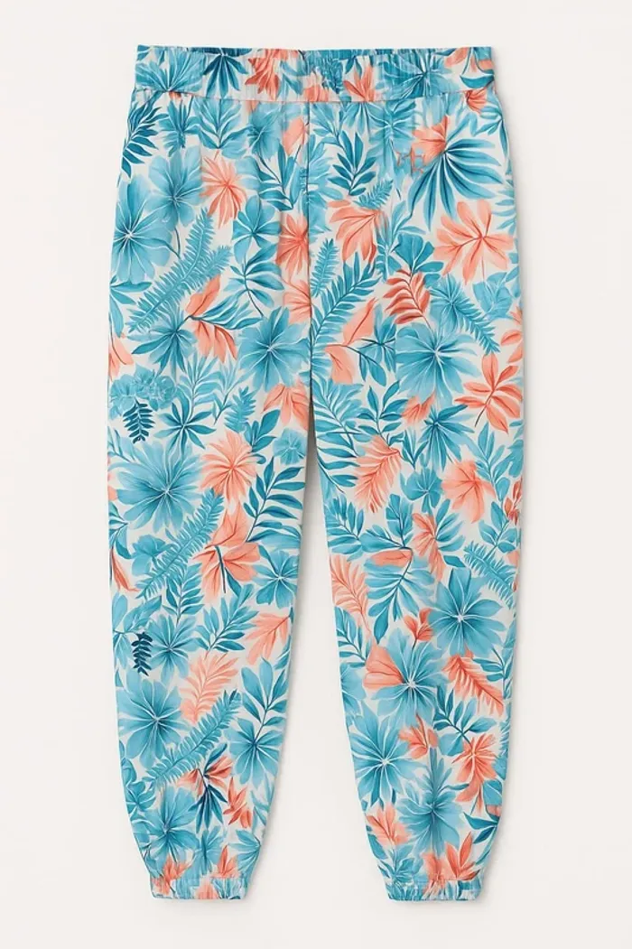 Pantalon fluide blanc motif feuillage multicolore Taille L / XL - photo numéro 2