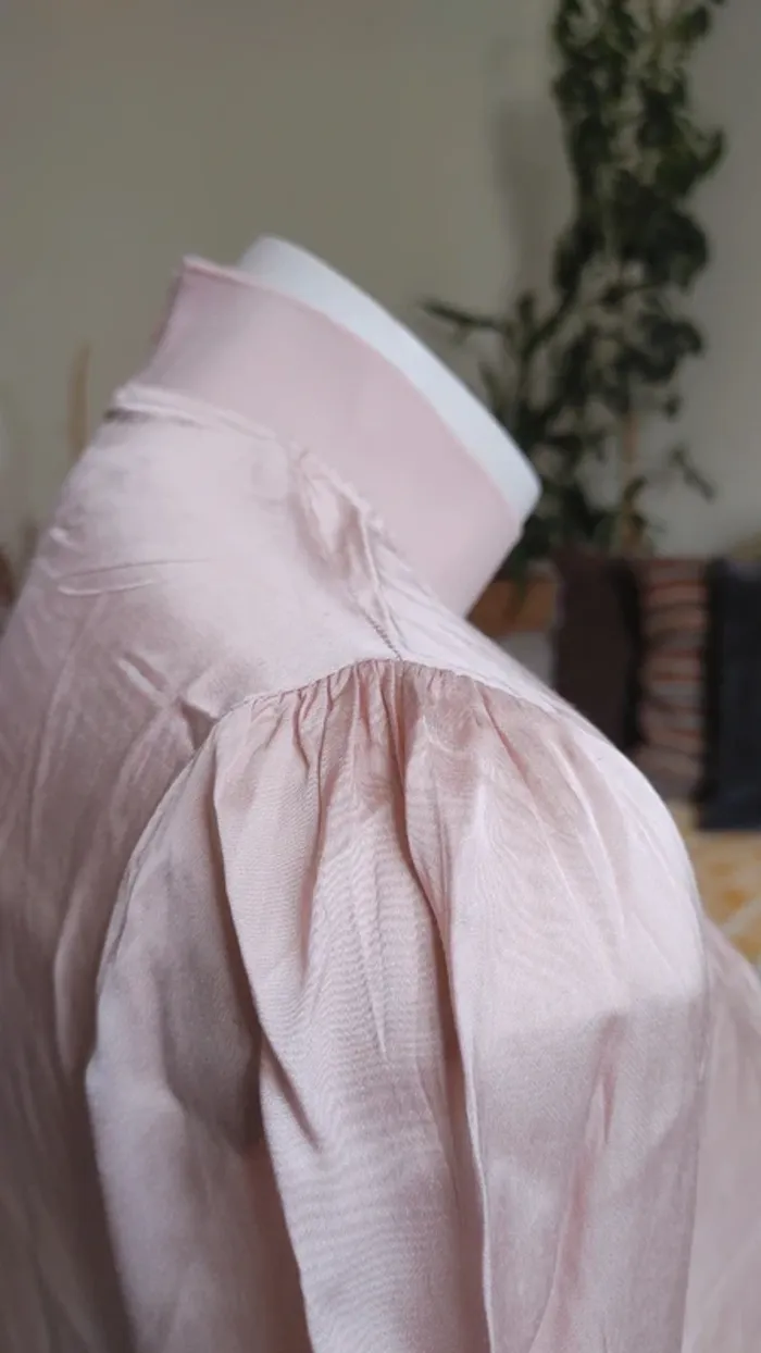 Blouse col haut manches longues viscose rose - photo numéro 5