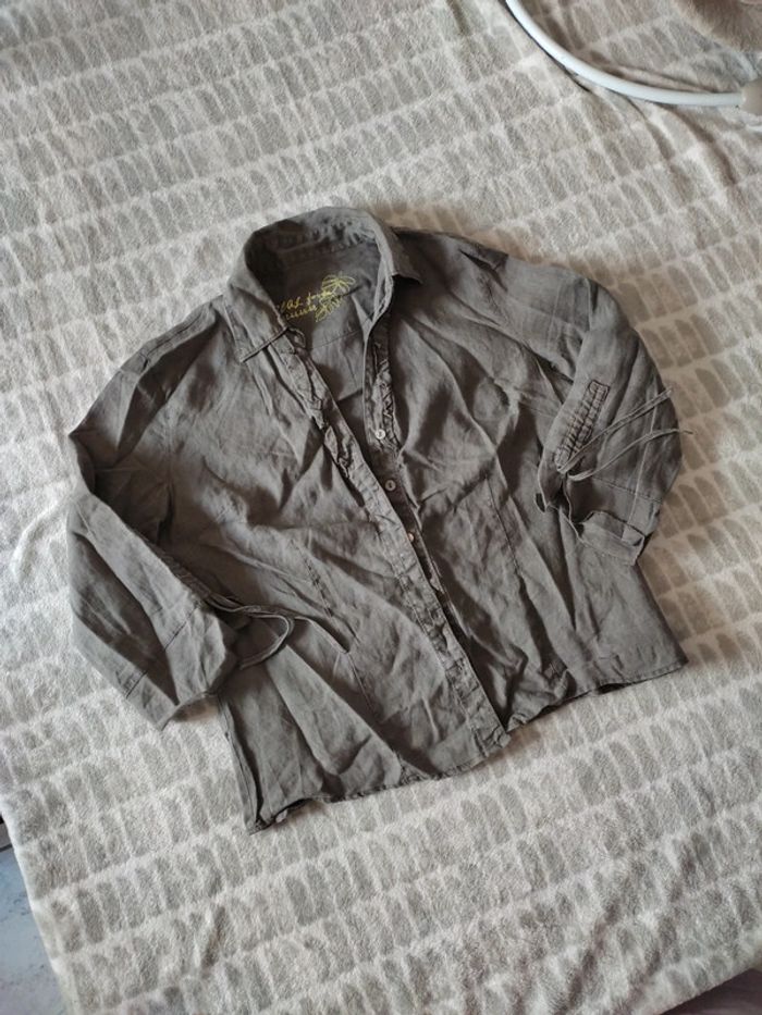 Chemise gris kaki manches 3/4 en lin bréal taille 40 - photo numéro 2