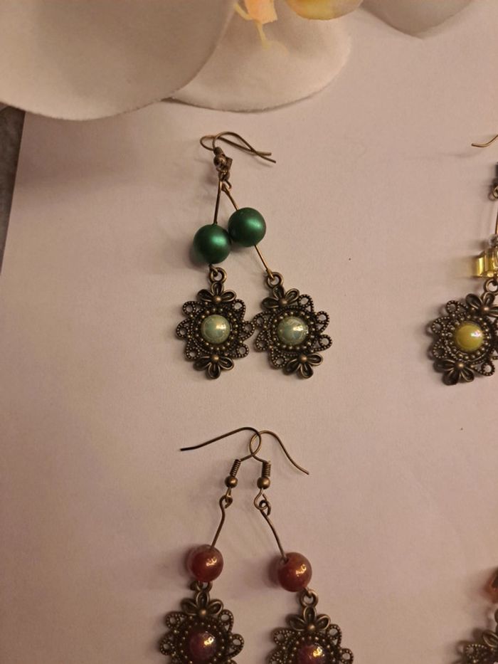 Lot de boucles d'oreilles pendante multicolore bronze - photo numéro 3
