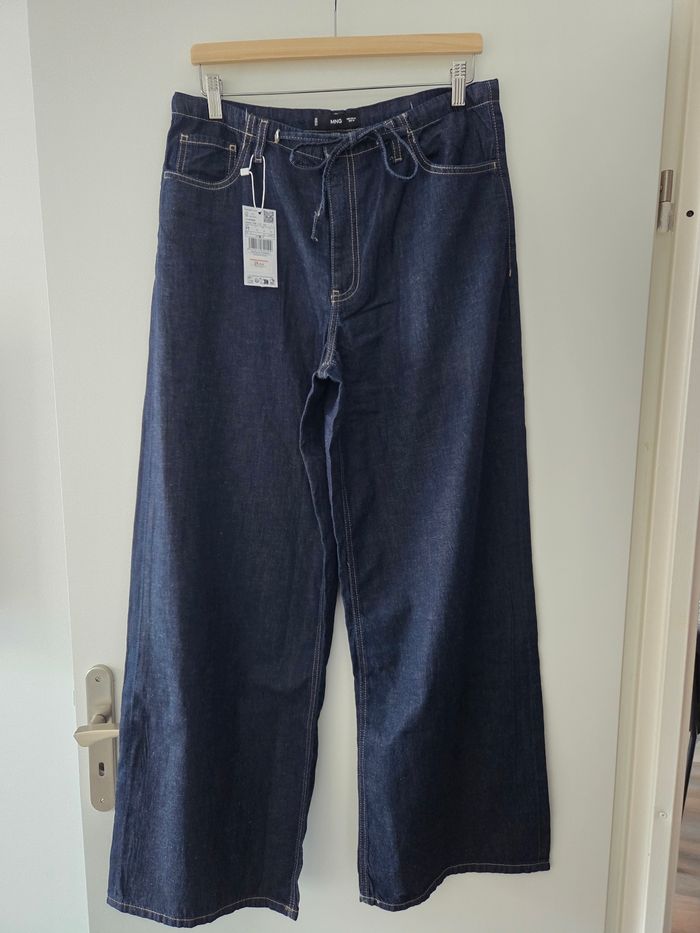 Pantalon denim wideleg ceinture