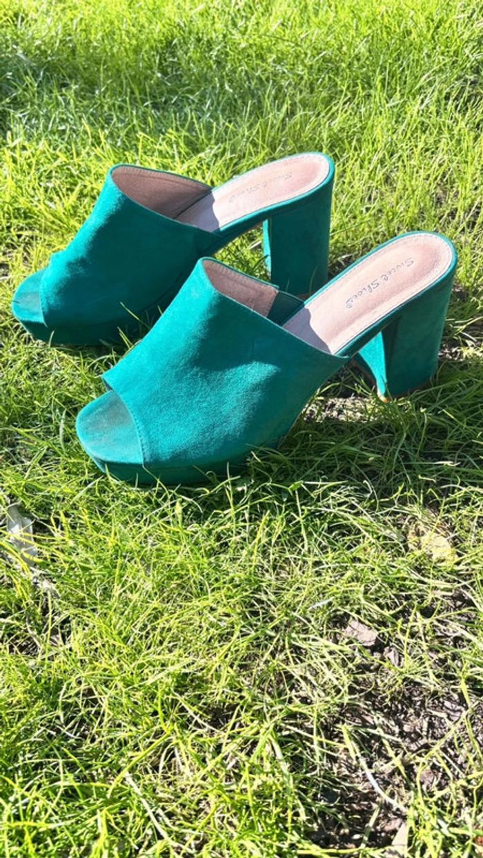 👠 mules verte turquoise talon carré pointure 41 #sweetshoes - photo numéro 7