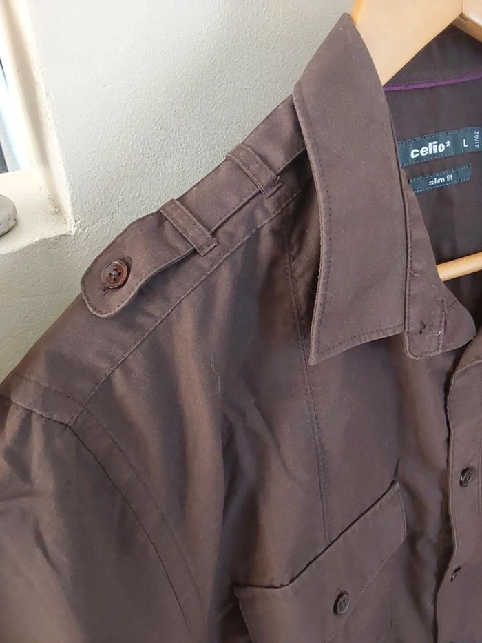 Chemise en coton marron Célio T L - photo numéro 4