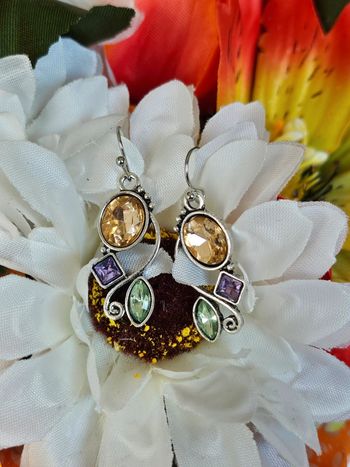 Boucles d oreilles avec pierres morganite, améthyste et péridot